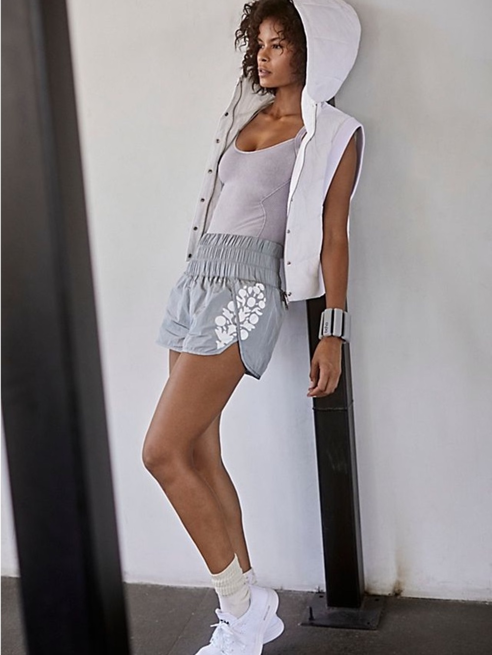 FP Movement Free People The Way Home Logo Shorts Gray Arctic Mist Women’s Sz XS
